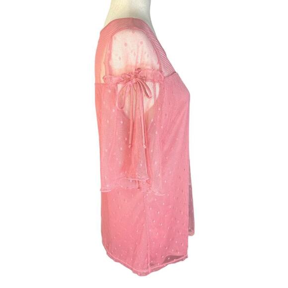 Emma & Olive Swiss Dot Mesh Overlay Top Sweetheart Neck Bell Sleeve Pink size XL - Picture 2 of 11